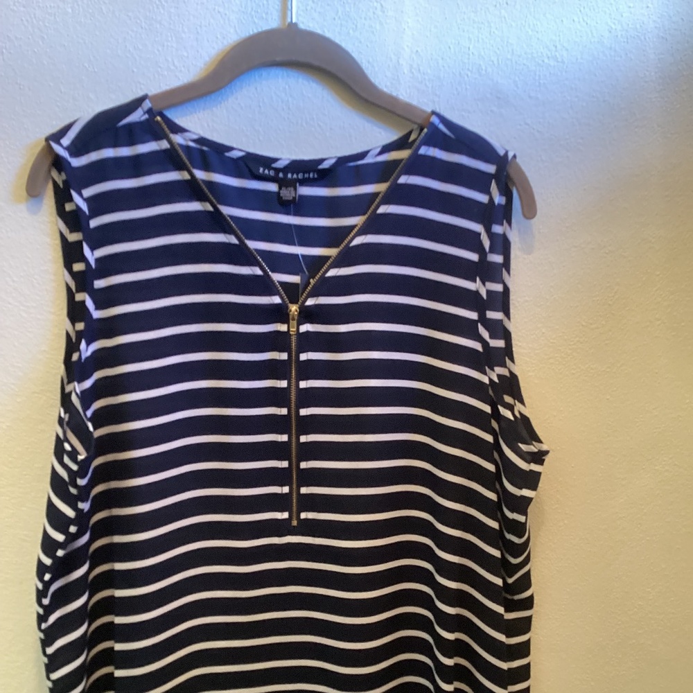 Zac and Rachel Navy/White Stripe Tank with Gold tone Zipper (XL)